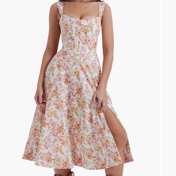 House of CB Floral pink lace up corset cocktail dress size M